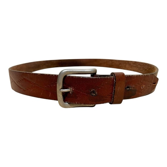 Men's Vintage Tooled Leather Belt With Diamond Design Size 38 - Picture 2 of 5